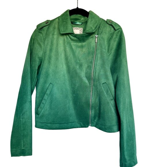 Lauren Conrad Green Preppy Faux Suede Moto Jacket XS Asymmetrical Zipper - Picture 2 of 7